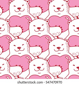 Bear Heart valentine Seamless Pattern pink red