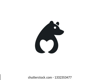 Bear and Heart Vector Logo Design