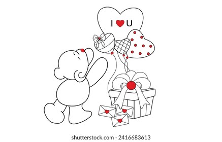 Bear with hearts and gifts