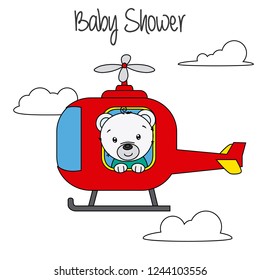 Bear in helicopter. Baby shower card