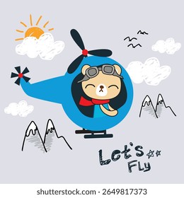 bear helicopter hand drawn vector 