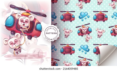 Bear in the helicopter - seamless pattern