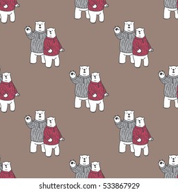 Bear Hello Seamless Pattern Brown