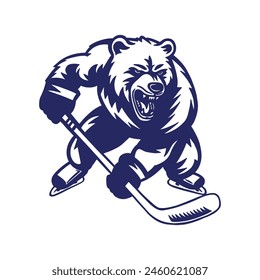 Bear hockey player with puck isolated on white background.vector illustration