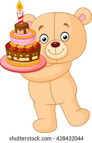 Bear holding birthday cake