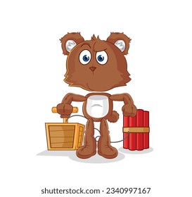 the bear holding dynamite detonator. cartoon mascot vector
