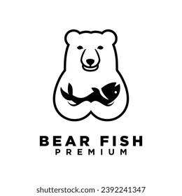 Bear Holding fish logo icon design illustration template