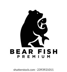 Bear Holding fish logo icon design illustration template