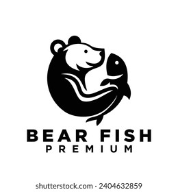 Plantilla de ilustración de diseño del icono del logotipo del pez portador del oso