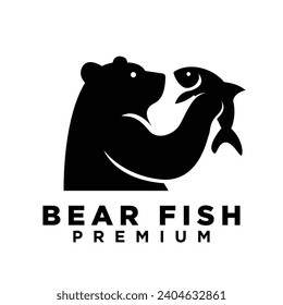 Bear Holding fish logo icon design illustration template