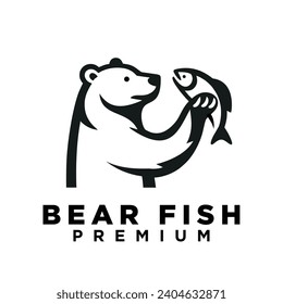 Bear Holding fish logo icon design illustration template