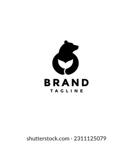 Bear Holding Fish Tail Logo Design. Cute Bear Catches Fish In His Arms Logo Design.