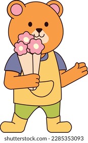 The Bear Holding Flowers Illustration