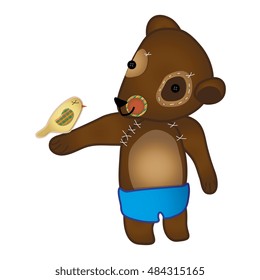 bear holding a little bird