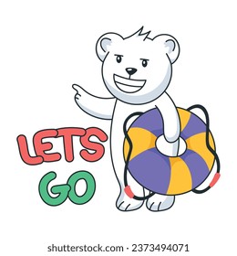 Bear holding safety float, flat sticker 