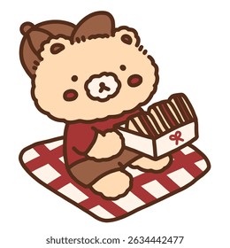 Oso que sostiene la ilustración dibujada a mano linda de la caja del sándwich