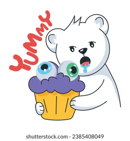 Oso sosteniendo una torta espeluznante, pegatina de doodle 