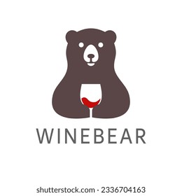 bear holding whine vector logo template