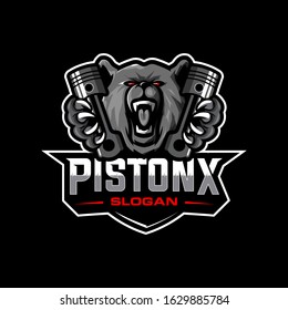 The bear holds the piston logo design