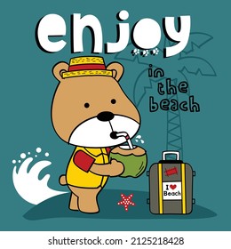 bear holiday in the beach funny animal cartoon