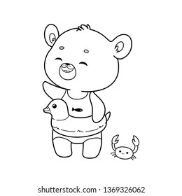 Bear in holiday - сute cartoon character, vector illustration. Coloring page for kids.