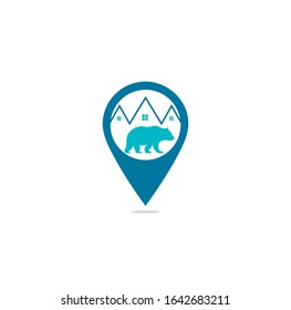 bear home map pin shape concept logo hipster retro vintage vector icon illustration	

