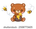 Bear with honey cartoon vector illustration