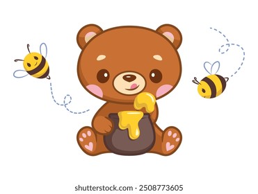 Bear with honey cartoon vector illustration