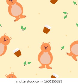 Bear And Honey Childish Seamless Pattern Background or Wallpaper