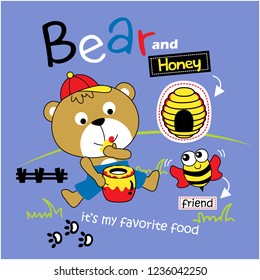 bear and honey funny animal cartoon,vector illustration