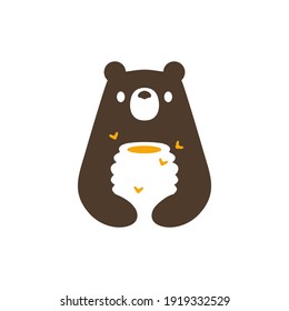 bear honey hive bee negative space logo vector icon illustration