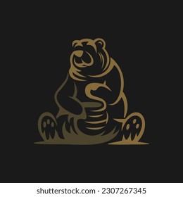 bear and honey sillhouette vintage logo