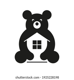 Bear And House In Hands. Bear Logo With A Big House 