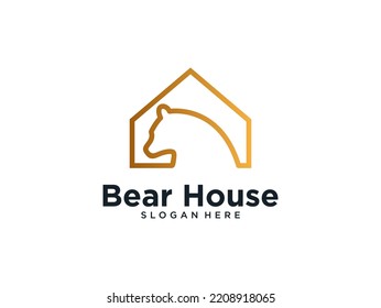 Bear House Real Estate Line Art Logo Design