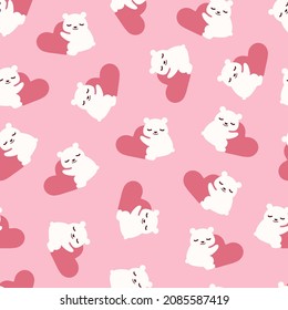 Bear Hug Heart Love Valentine Vector Graphic Seamless Pattern can be use for background and apparel design