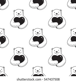 Bear Hug Heart valentine Seamless Pattern Black