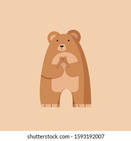 Bear hug his cute teddy bear.Flat cute animal vector character design.