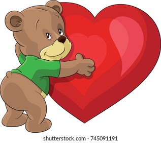 Bear hugging big red heart i love you / valentine's day teddy bear
