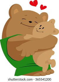 Bear hugging his teddy bear