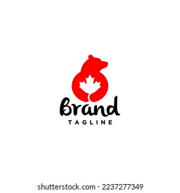 Bear Hugging Maple Leaf Logo Design. Maple Leaf Icon In A Bear's Hug Logo Design.