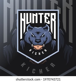 Bear hunter mascot esport logo, cool esports logo for you game lovers, very easy to use or print