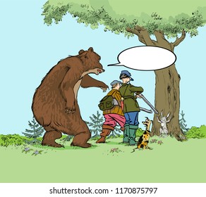 Bear hunting hunters. Hunter trophy hunt prey of bear and hare for hunting season