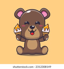 bear with ice cream cartoon vector illustration.
Vector cartoon Illustration suitable for poster, brochure, web, mascot, sticker, logo and icon.