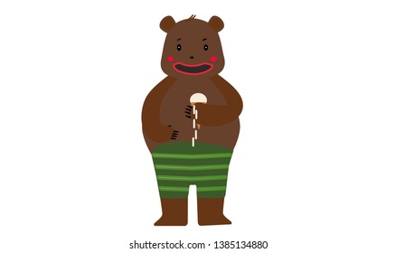 Bear with ice cream in its paws, happy bear, vector