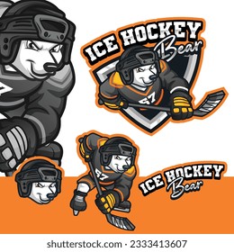 Bear Ice Hockey Mascot Logo Cartoon for Sport Team and Business