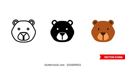 Bear icon of 3 types: color, black and white, outline. Isolated vector sign symbol.