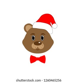 Bear icon. Christmas funny teddy bear gentleman in red cap