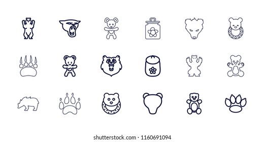 Bear icon. collection of 18 bear outline icons such as panther, baby toy, paw. editable bear icons for web and mobile.