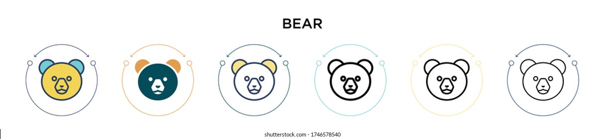 Bear icon in filled, thin line, outline and stroke style. Vector illustration of two colored and black bear vector icons designs can be used for mobile, ui, web