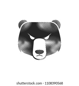 Bear icon in halftone style. Black and white monochrome vector illustration.